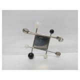 Signed Sculptural Modernist Sterling Silver Brooch w/Black & White Stones