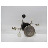 Signed Sculptural Modernist Sterling Silver Brooch w/Black & White Stones