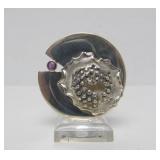 Signed Sculptural Modernist Sterling Silver Brooch w/Amethyst