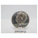 Signed Sculptural Modernist Sterling Silver Brooch w/Amethyst