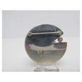 Signed Sculptural Modernist Sterling Silver Brooch w/Amethyst