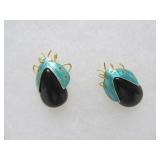 Pair of Enameled Sterling Silver Bug/Beetle Brooch Pins