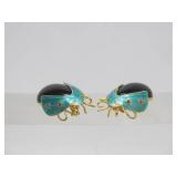 Pair of Enameled Sterling Silver Bug/Beetle Brooch Pins