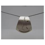 Excellent Pierced & Brushed Sterling Silver Pendant Necklace