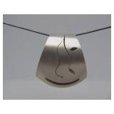 Excellent Pierced & Brushed Sterling Silver Pendant Necklace