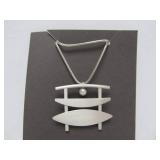 Unworn Retro Vintage MAR Sterling Silver Pendant Necklace w/Pearl