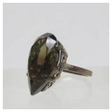 Sterling Silver Ring w/LARGE Faceted Smoky Quartz
