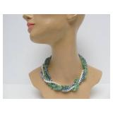 Unworn Multi-Strand Genuine Pearl & Green Stone Necklace