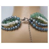 Unworn Multi-Strand Genuine Pearl & Green Stone Necklace