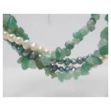 Unworn Multi-Strand Genuine Pearl & Green Stone Necklace