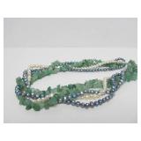 Unworn Multi-Strand Genuine Pearl & Green Stone Necklace