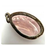 Beautiful signed Vintage .950 Silver & Carved Pink Tourmaline "Forma Livre" Pendant by Burle Marx
