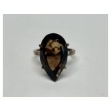 Sterling Silver Ring w/LARGE Faceted Smoky Quartz