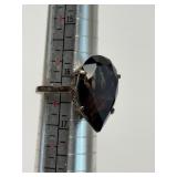 Sterling Silver Ring w/LARGE Faceted Smoky Quartz