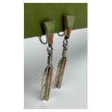 Great Looking Pair of Sterling Silver Native American Inlaid Feather Earrings