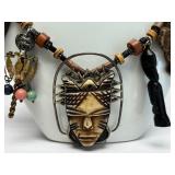 Unusual Large Multi Pendant Tribal Beaded Necklace