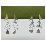 2 Sets of Signed Sterling Silver Abstract Modernist Fish Earrings - Signed Cole