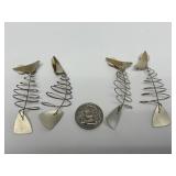 2 Sets of Signed Sterling Silver Abstract Modernist Fish Earrings - Signed Cole