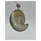 Large Sterling Silver & Iridescent Shell Pendant