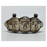 Vintage Hand Carved Tribal Bone Pendant w/Faces
