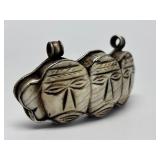 Vintage Hand Carved Tribal Bone Pendant w/Faces