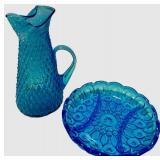 L.E. Smith Divided Dish & Empoli Vintage Glass Decanter