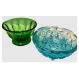 Anchor Hocking & Jeanette Vintage Glass Bowls with Decorative Press Pattern Set of 2