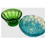 Anchor Hocking & Jeanette Vintage Glass Bowls with Decorative Press Pattern Set of 2