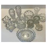 Assorted 12 piece Crystal Diamond-Cut Glassware Collection - Vases, Candle Holder, Bowls, Sugar & Creamer including Fostoria