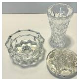 Assorted 12 piece Crystal Diamond-Cut Glassware Collection - Vases, Candle Holder, Bowls, Sugar & Creamer including Fostoria