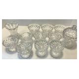 Assorted Crystal Diamond-Cut Glassware Set with Vase, Lidded Compote & Coupe Glasses including Fostoria