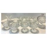 Assorted Crystal Diamond-Cut Glassware Set with Vase, Lidded Compote & Coupe Glasses including Fostoria
