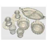 Crystal Cut Glassware Set - Compote Dishes & Candlestick Holders including Fostoria American Clear