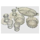 Crystal Cut Glassware Set - Compote Dishes & Candlestick Holders including Fostoria American Clear