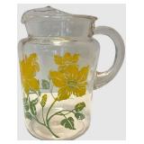 Vintage Pitcher - Clear Glass Floral Pattern (Yellow Flowers)