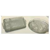 Clear Glass Snack Serving Trays & Oval Plates - Pressed Pattern