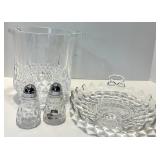 Diamond-Cut Glass Ice Bucket, Serving Dish with Salt & Pepper Shakers
