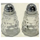Diamond-Cut Glass Ice Bucket, Serving Dish with Salt & Pepper Shakers