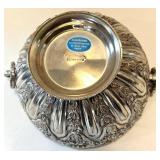 Silver Holiday Bell Set & Ornate Bowl, Angel, Santa & Reindeer Motifs