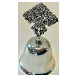 Silver Holiday Bell Set & Ornate Bowl, Angel, Santa & Reindeer Motifs