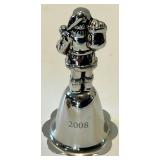 Silver Holiday Bell Set & Ornate Bowl, Angel, Santa & Reindeer Motifs