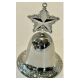 Silver Holiday Bell Set & Ornate Bowl, Angel, Santa & Reindeer Motifs