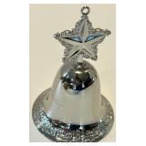 Silver Holiday Bell Set & Ornate Bowl, Angel, Santa & Reindeer Motifs