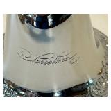 Silver Holiday Bell Set & Ornate Bowl, Angel, Santa & Reindeer Motifs