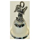 Silver Holiday Bell Set & Ornate Bowl, Angel, Santa & Reindeer Motifs