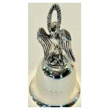 Silver Holiday Bell Set & Ornate Bowl, Angel, Santa & Reindeer Motifs