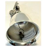 Silver Holiday Bell Set & Ornate Bowl, Angel, Santa & Reindeer Motifs