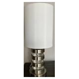 White & Silver Table Lamp Pair with Fabric Drum Shades