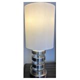 White & Silver Table Lamp Pair with Fabric Drum Shades