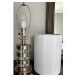 White & Silver Table Lamp Pair with Fabric Drum Shades
